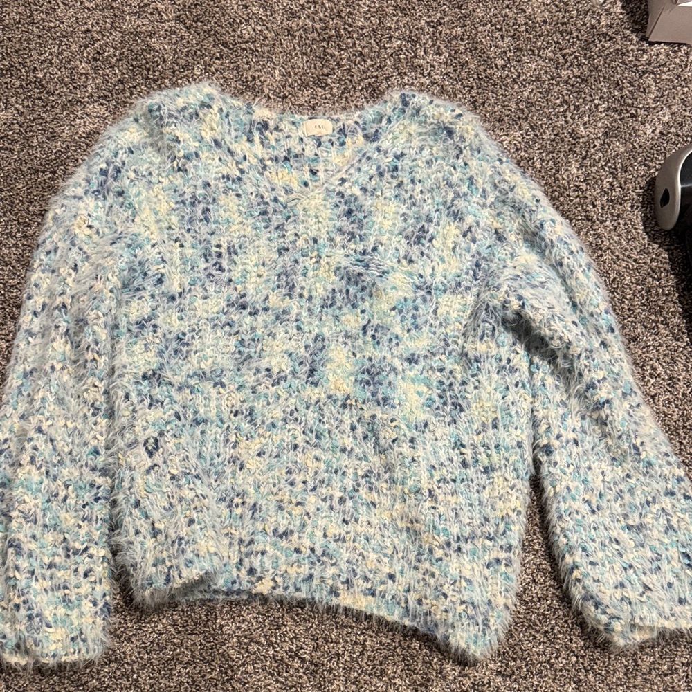 LOFT Soft Blue and Cream Knit Sweater
